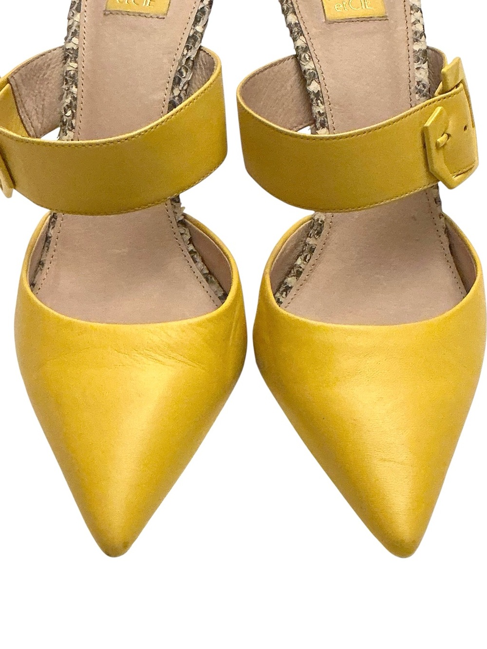Louise et Cie Talia Yellow Leather Mule Snakeskin Heels Sexy Slip-ons Size-9.5 - Picture 5 of 15